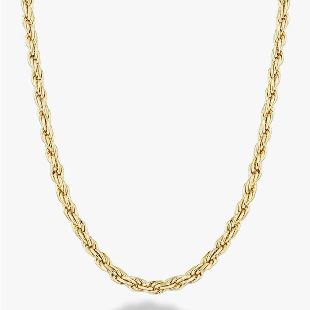 Italian 18K Gold - Solid 925 Sterling Silver Diamond Cut Rope 2mm Chain Necklace